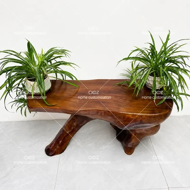 Natural Root Carving Flower Stand Multi Layer Solid Wood Bonsai Display Rack for Balcony Living Room Chinese Style Tree Root