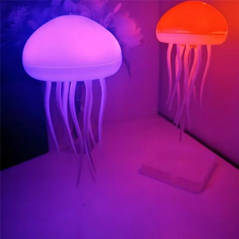 A02M-Cute Rotating Jellyfish LED Nihgt Night Light Hanging Bedside Lamp Gradient Voice Control RGB Table Lamps Room Decor