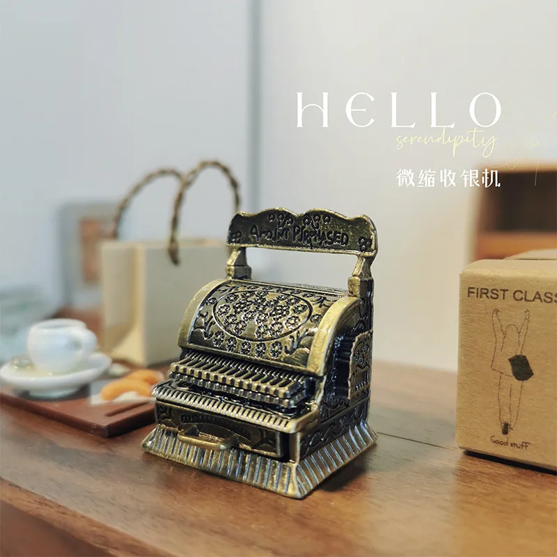 1:12 Miniature Retro Cash Register Figurine Doll House Accessories Miniature Food Toys Model Scene Photography Props Decoration