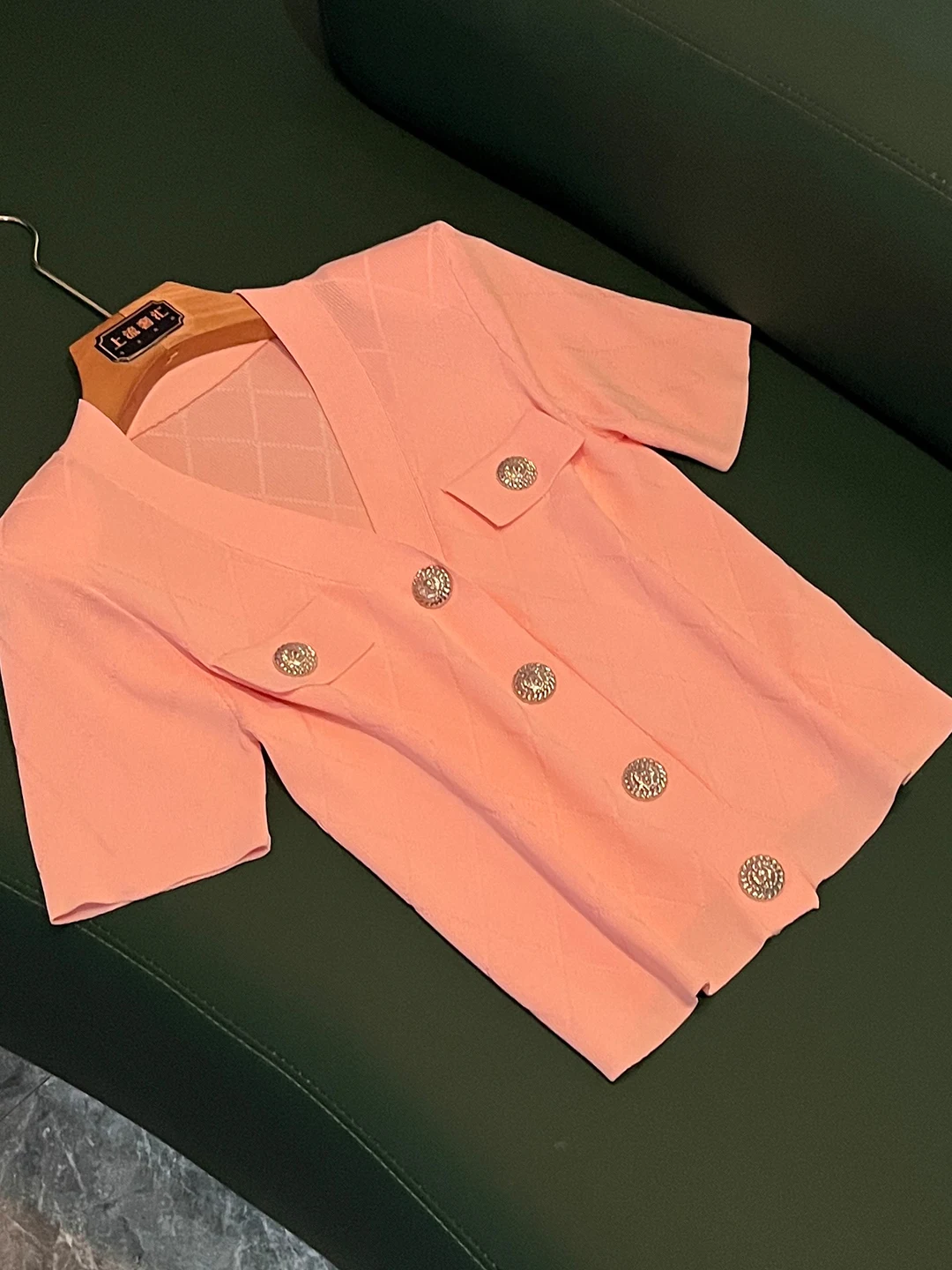 

Fashionable V-Neck Short Sleeve Knitted Slim Fit Cardigan Summer New Arrival Single Button Casual Style Women's Top P410