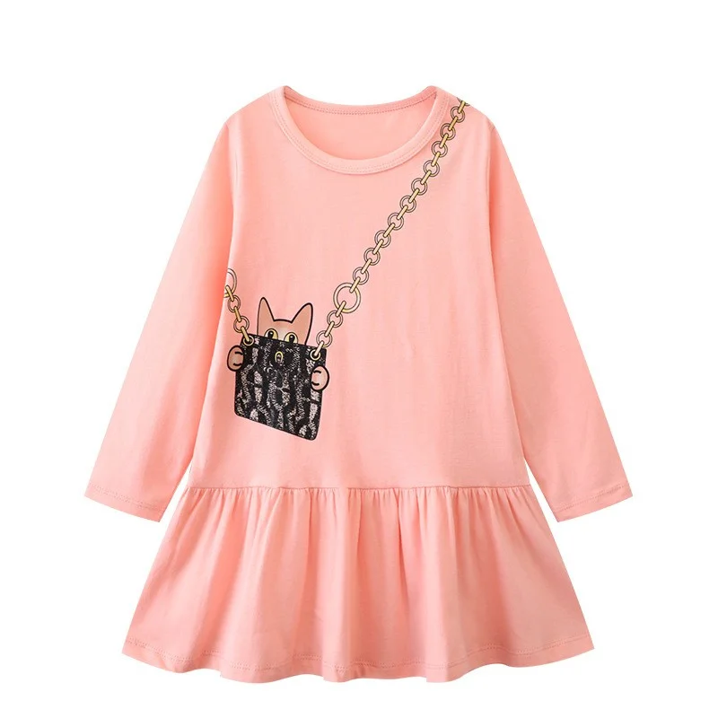 Jumping Meters New Arrival Princess Autumn Spring Tunic Dresses Cotton Bag Print Cute Party Girls Dresses Preppy Style Toddler