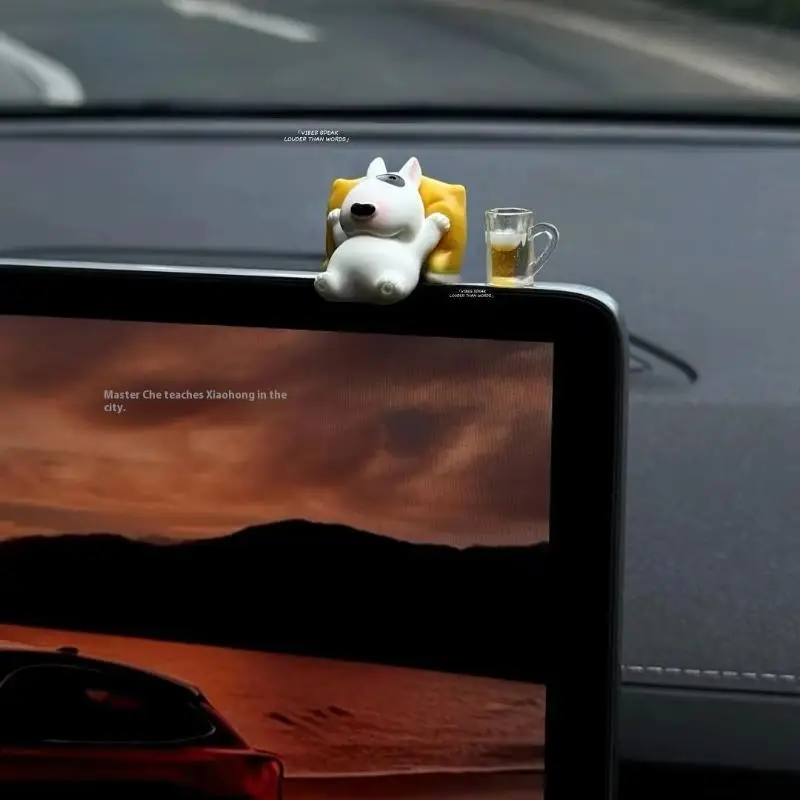 1 Juego de Adorable estatuilla de salpicadero con Pose relajada Bull Terrier, accesorios de Interior de coche, adorno automático para el modelo 3