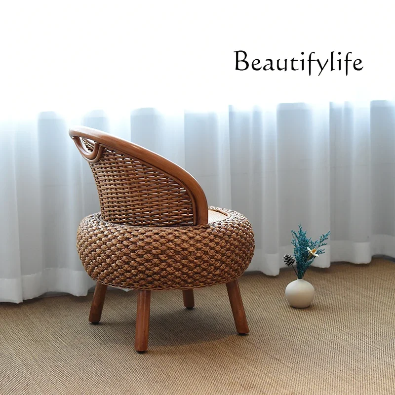 H Household Rattan Chair Balcony Living Room Low Back Chair Single Round Woven Stool Fashionable And Simple