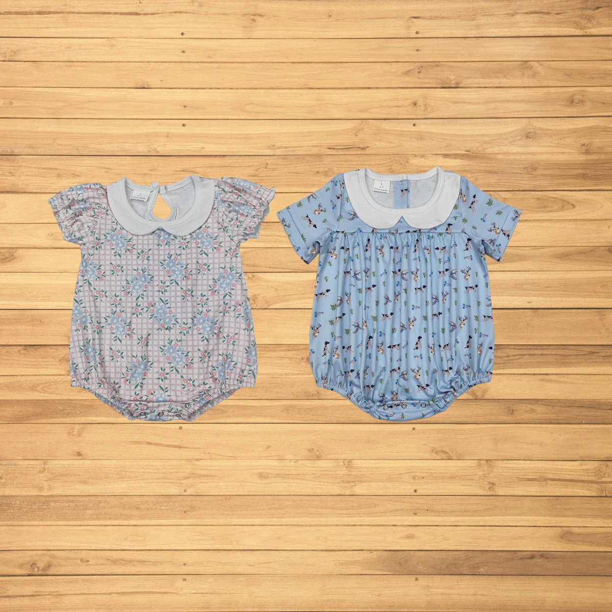 

Wholesale hot sale western boutique baby kids newborn toddler Baby Infant Girls Pink Checkered Flowers Short Sleeve Rompers