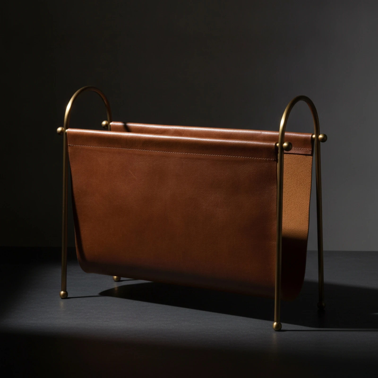 Magazine Holder with Leather Pocket Minimalist Floor-Standing Magazine Rack Newspaper Stand with Metal Frame Slim for Readers