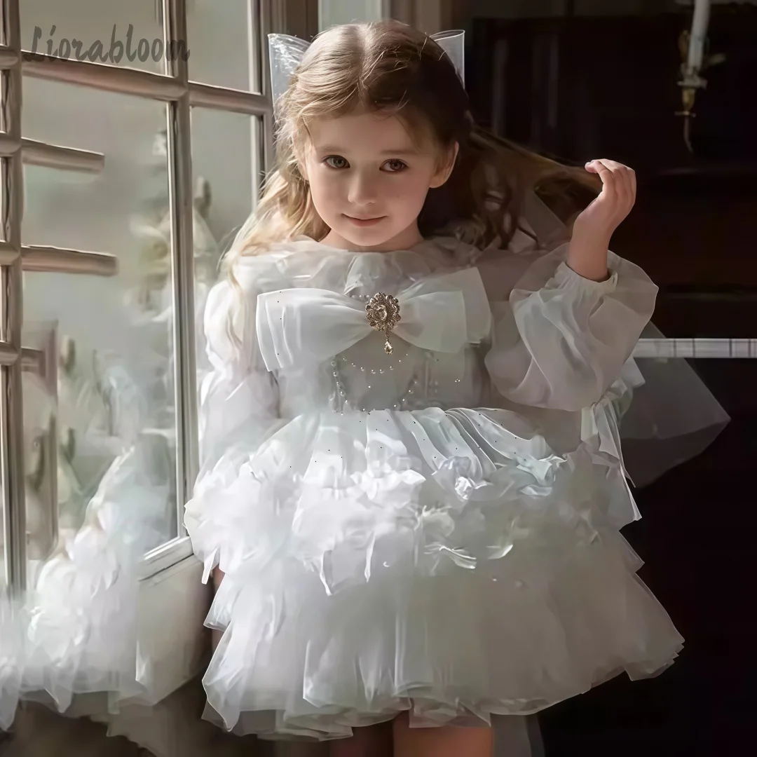 

Girls' White Wedding Style Dress Everyday Dress Lace Gown Tulle Evening Dress Short Flower Girl Dress Party Wear Wedding Attire