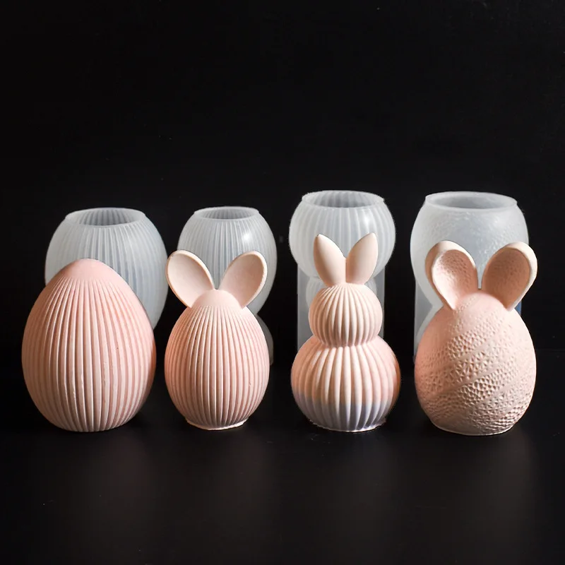 Easter Candle Mold Twin-Ball Silicone Candle Mold Rabbit Plaster Ornament Mold Silicone For Easter Decor Home Decoration Holiday