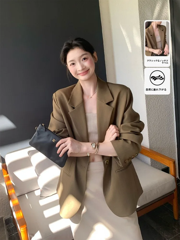 

Женский пиджак Folelse на одной пуговице цвета хаки, для офиса, собеседований, повседневный, с длинным рукавом, тонкий, стандартного кроя