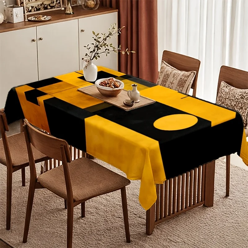 1pc Black Yellow Geometric Tablecloth Modern Abstract Home Decor,Aesthetically pleasing and durable