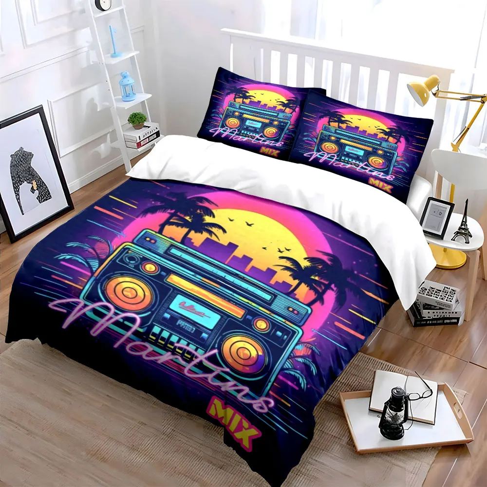 Retro Music Decor Set Soft Skin-Friendly Bedding Set Includes 1 Duvet Cover And 2 Pillowcase, Gift