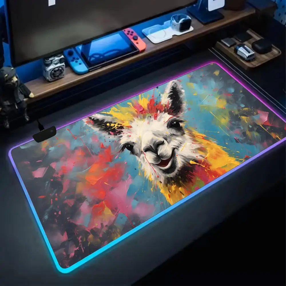 Llama Mouse Pad RGB Extra Large Mouse Pad for Gaming, Smooth Surface, Non-Slip, Customizable Lights