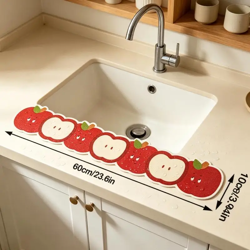 Cartoon Non Slip Sink Absorbent Mat 10x60cm Durable Washable Faucet Drain Mat Kitchen Bathroom Desk Use