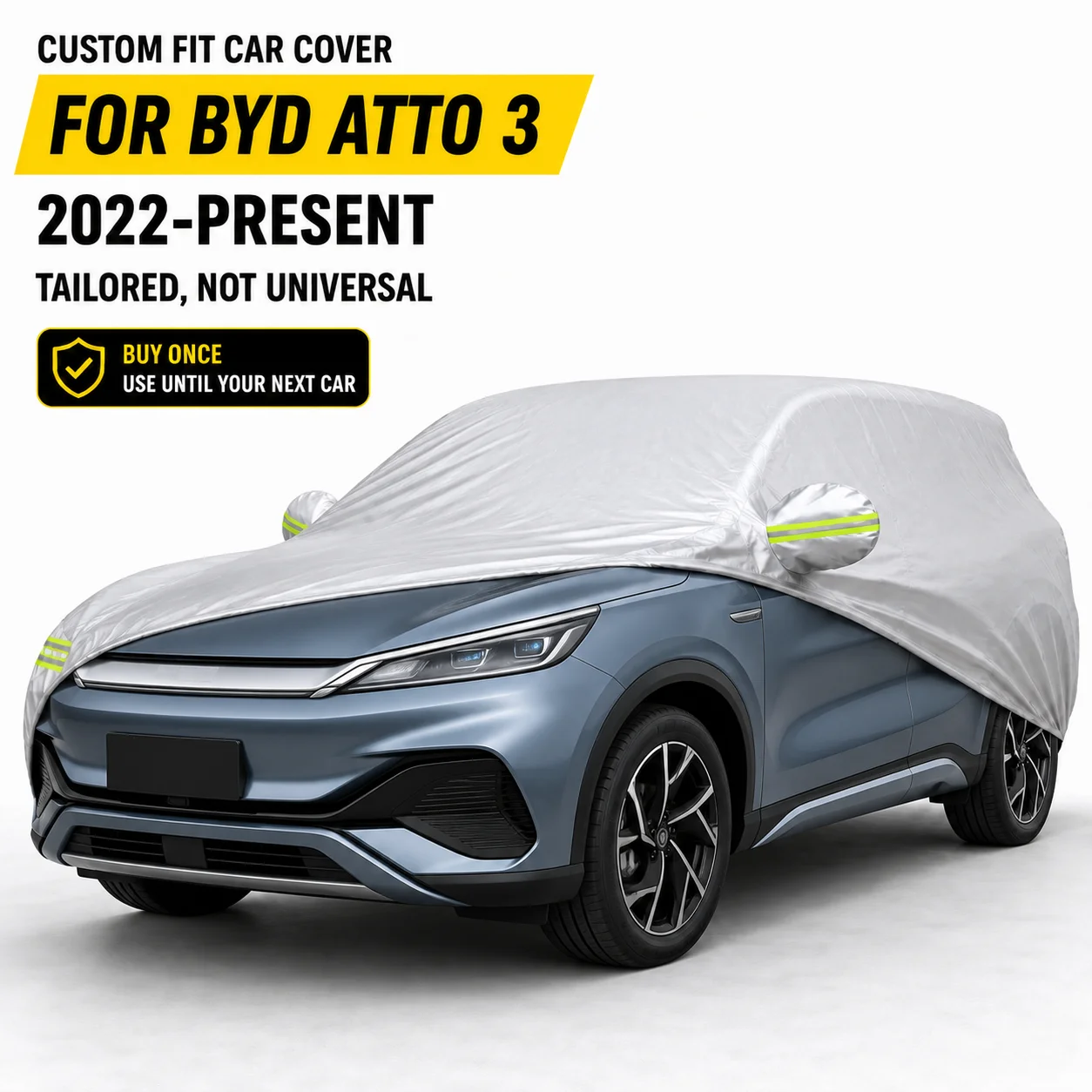 For BYD Atto 3 2022-Present Exterior Car Cover Outdoor Protection Durable Silver Coated Fabric UV Sun Dust Protection