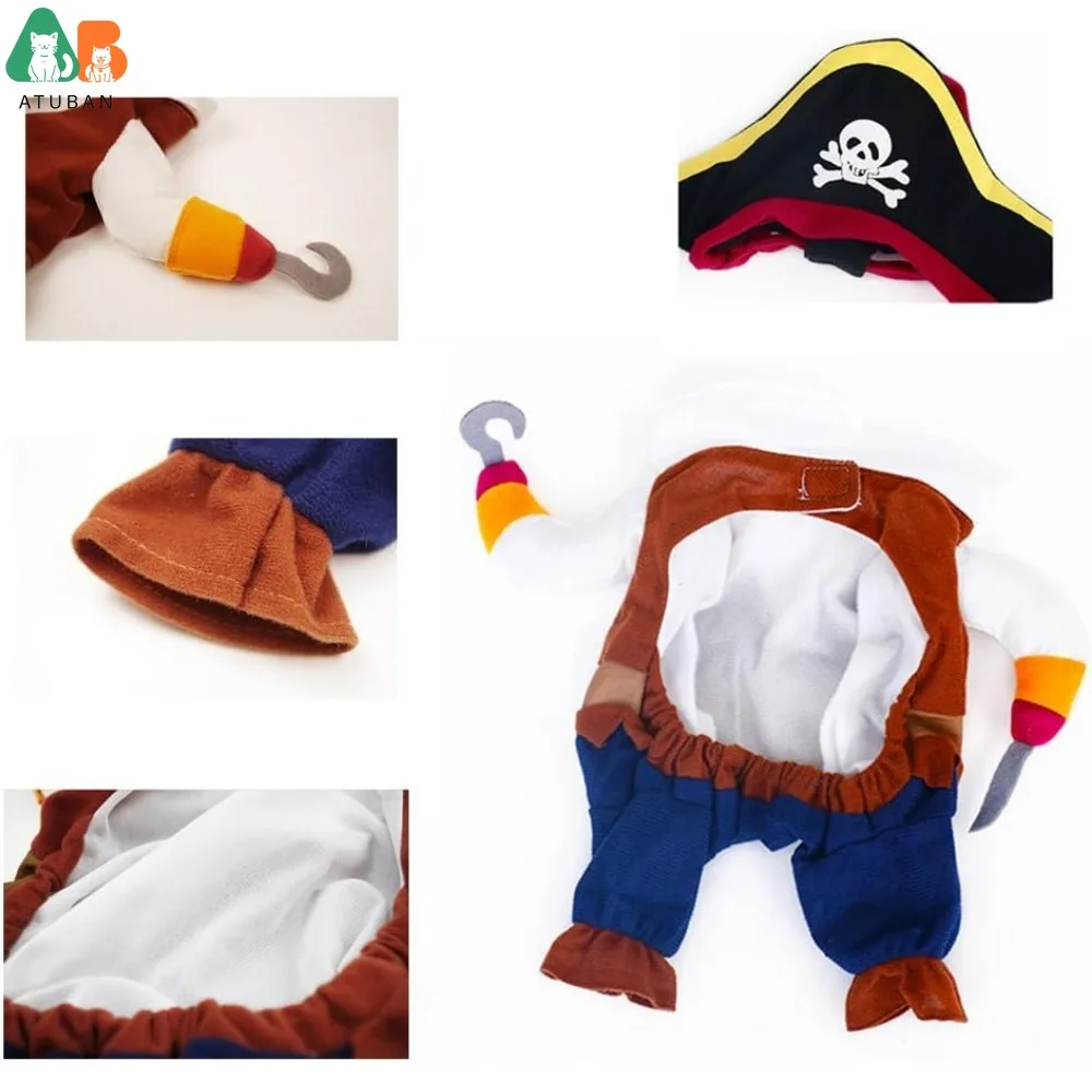 ATUBAN Pet Costume Fashion Pirates of The Caribbean Style Clothes Halloween Suit with a Hat Costume Apparel for Dog & Cat (S)