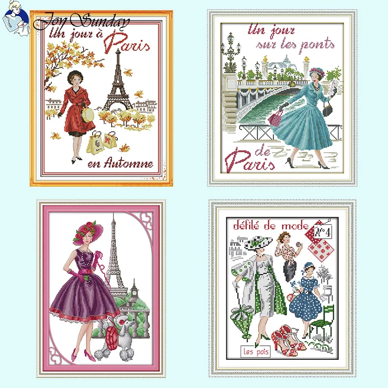 Joy Sunday Beautiful Lady Character Pattern Cross Stitch Kits 14ct 16ct 11ct Count Canvas Fabric Embroidery DIY Home Decoration