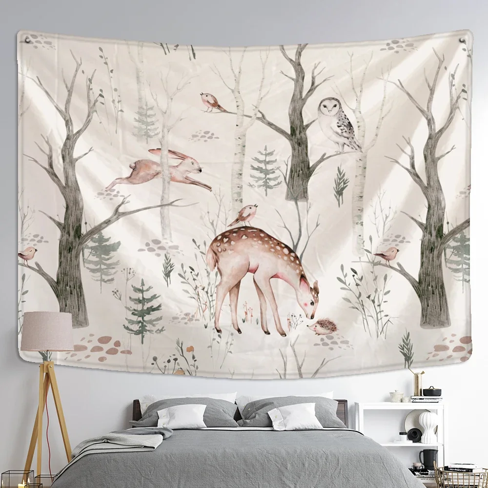 Zoo Cartoon AnimalsIs Forest Llustration Tapestry Wall Hanging Cute Children Living Room Bedroom Home Decorations Aestheticism