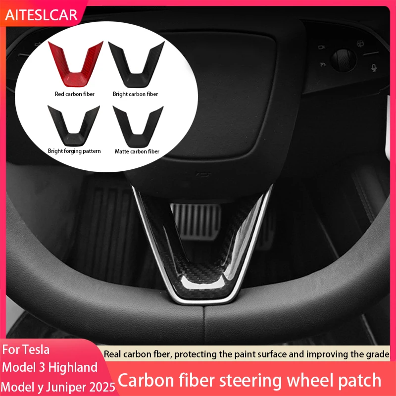 For Tesla Model Y Juniper Model 3 Highland Real Carbon Fiber Steering Wheel Sticker Carbon Fiber Steering Wheel Patch