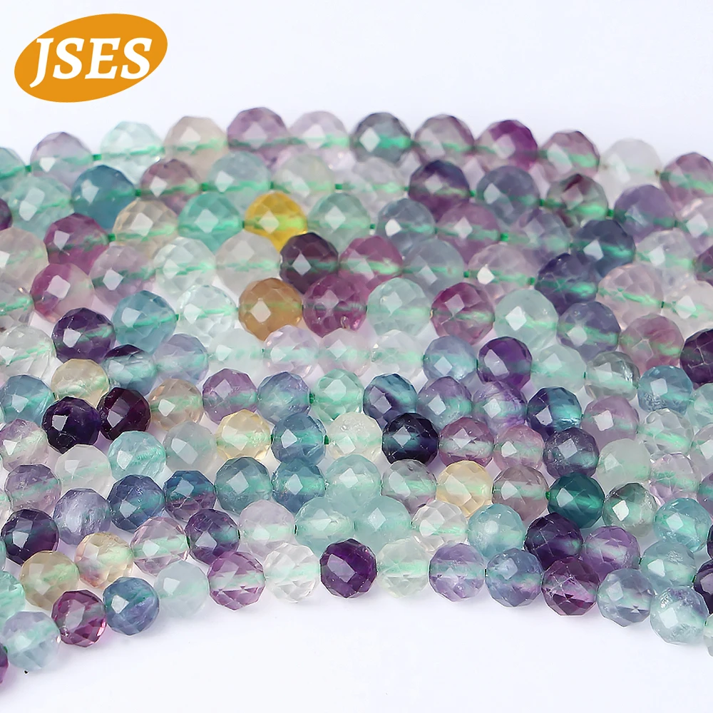 JSES Natural Colorful Fluorite Faceted Beads Loose Stone Small Tiny Seed Beads for Jewelry Making DIY Necklace Bracelet Handmade