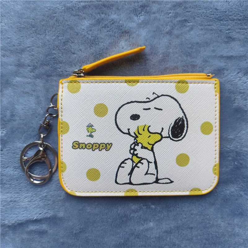 New Cartoon Charlie Snoopy Card Holder Coin Purse Puppy Leather Student Meal Card Holder Loose Wallet with Keychain