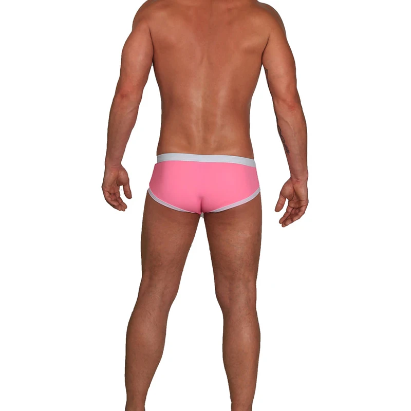 Costume da bagno da uomo slip da bagno con coulisse regolabile pantaloncini Gay Sexy rosa estate costumi da bagno per feste in piscina per ragazzi