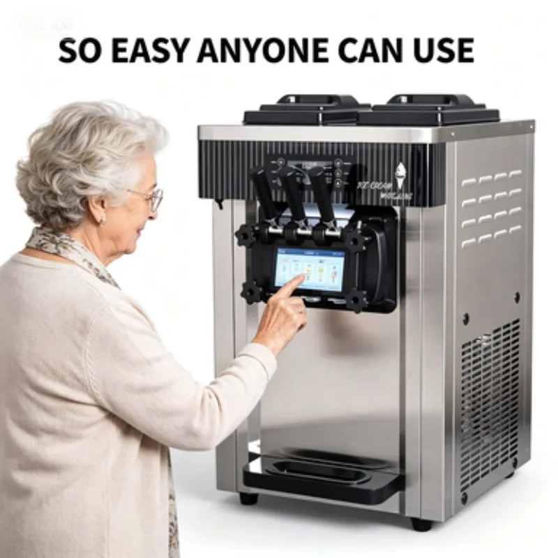 

Stainless Steel Ice Cream Maker 3 Flavors Soft Serve Commercial Machine Frozen Yogurt Equipment for Ice Cream Store