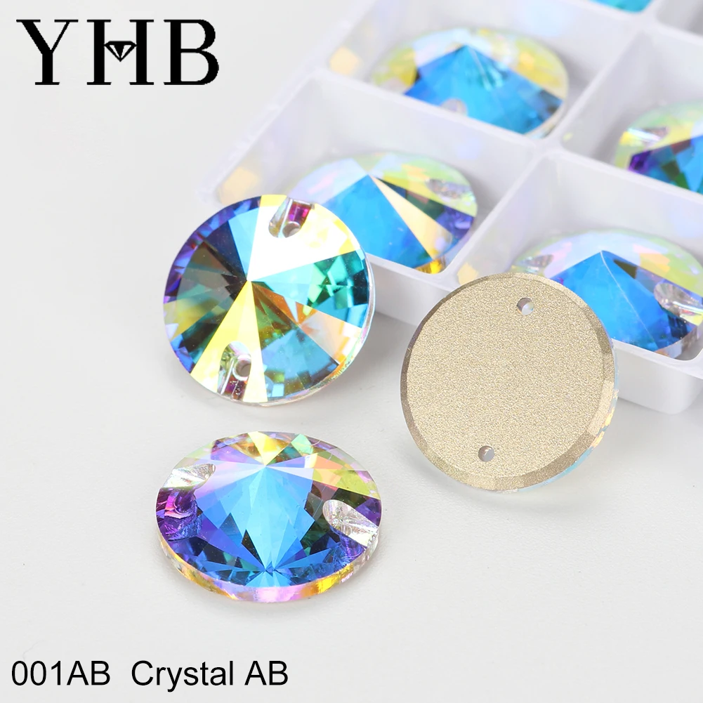 Стеклянные кристаллы YHB Rivoli для пошива - 10 мм, многоцветные — фото товара
