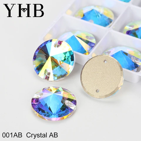 Стеклянные кристаллы YHB Rivoli для пошива - 10 мм, многоцветные — фото товара