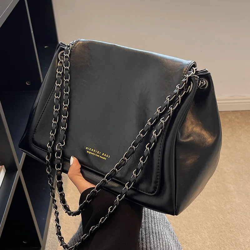 PU Leather Chain Crossbody Bags for Women Autumn Winter Ladies Commuter Tote Bag Solid Color Large Capacity Handbags