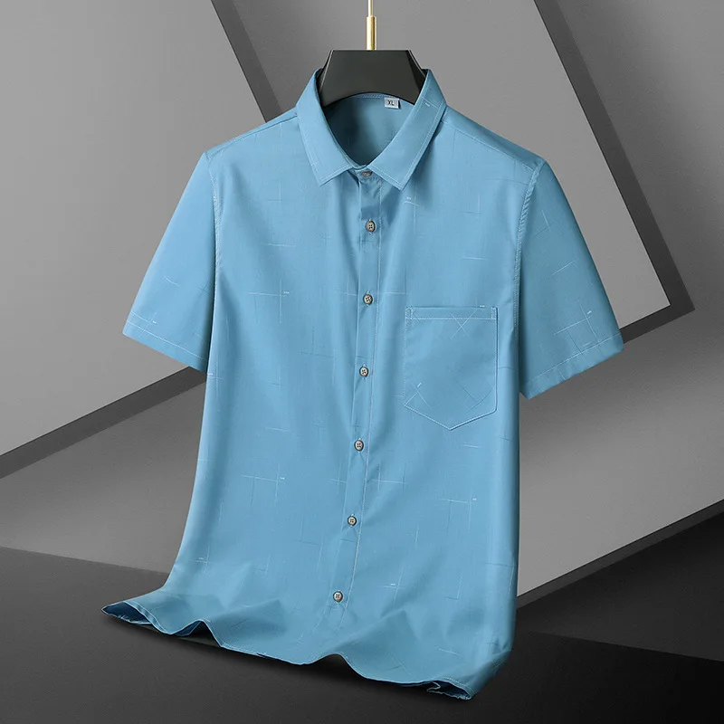 

Summer short sleeved men's plus size casual loose trendy fat guy shirt half sleeved 8xl 140kg short sleeve shirt men