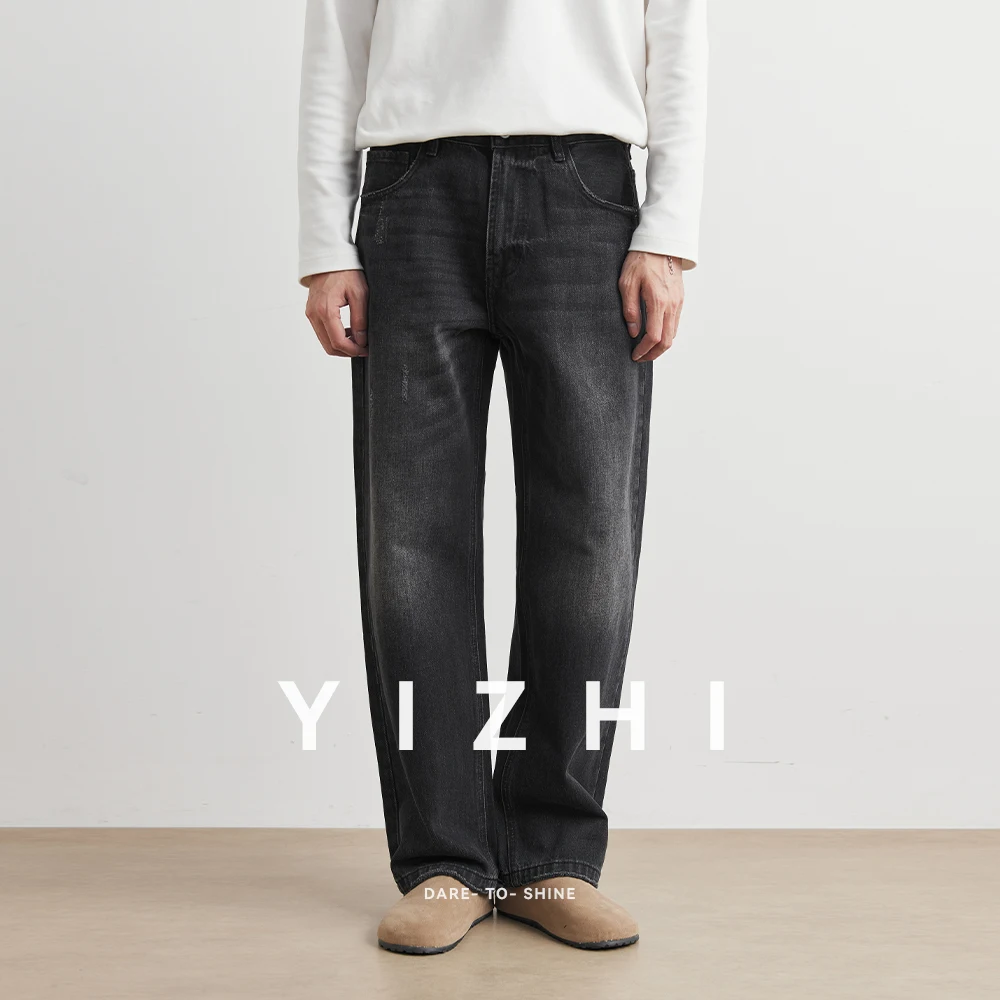 

Autumn New Vintage Distressed Men's Baggy Straight Jeans Fashion Korean High Street Denim Pants Streetwear Male Trousers Jeans