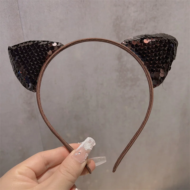

Simple colorful sequin cat ear headband crown princess head girl going out makeup face wash rabbit ears hair button headband