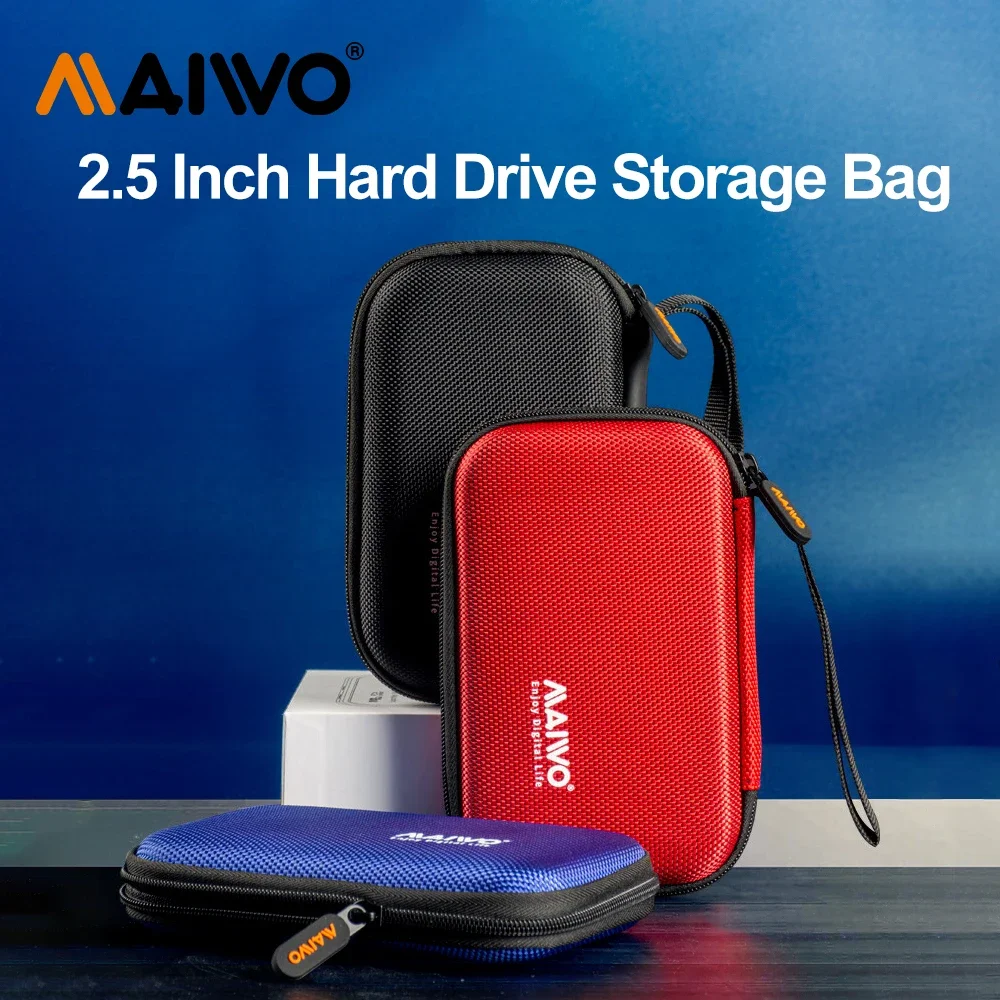 MAIWO casing kotak HDD 2.5 inci tas Hard Drive portabel untuk pelindung casing kotak HDD portabel eksternal hitam/merah/biru