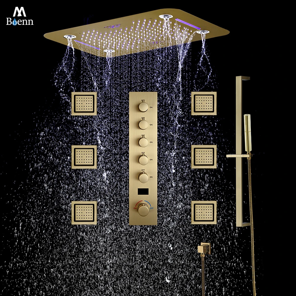 M Boenn bathroom Sets Full Set System Tap Bathtub Hot and Cold Concealed Shower Mixer Faucet Ceiling Golden Shower Head Rainfall