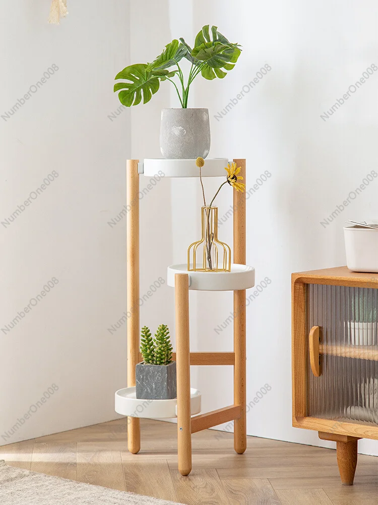 Nordic Solid Wood Flower Stand Living Room Floor Storage Rack Balcony Indoor Bracket Simple Decorative Corner Display Tripod