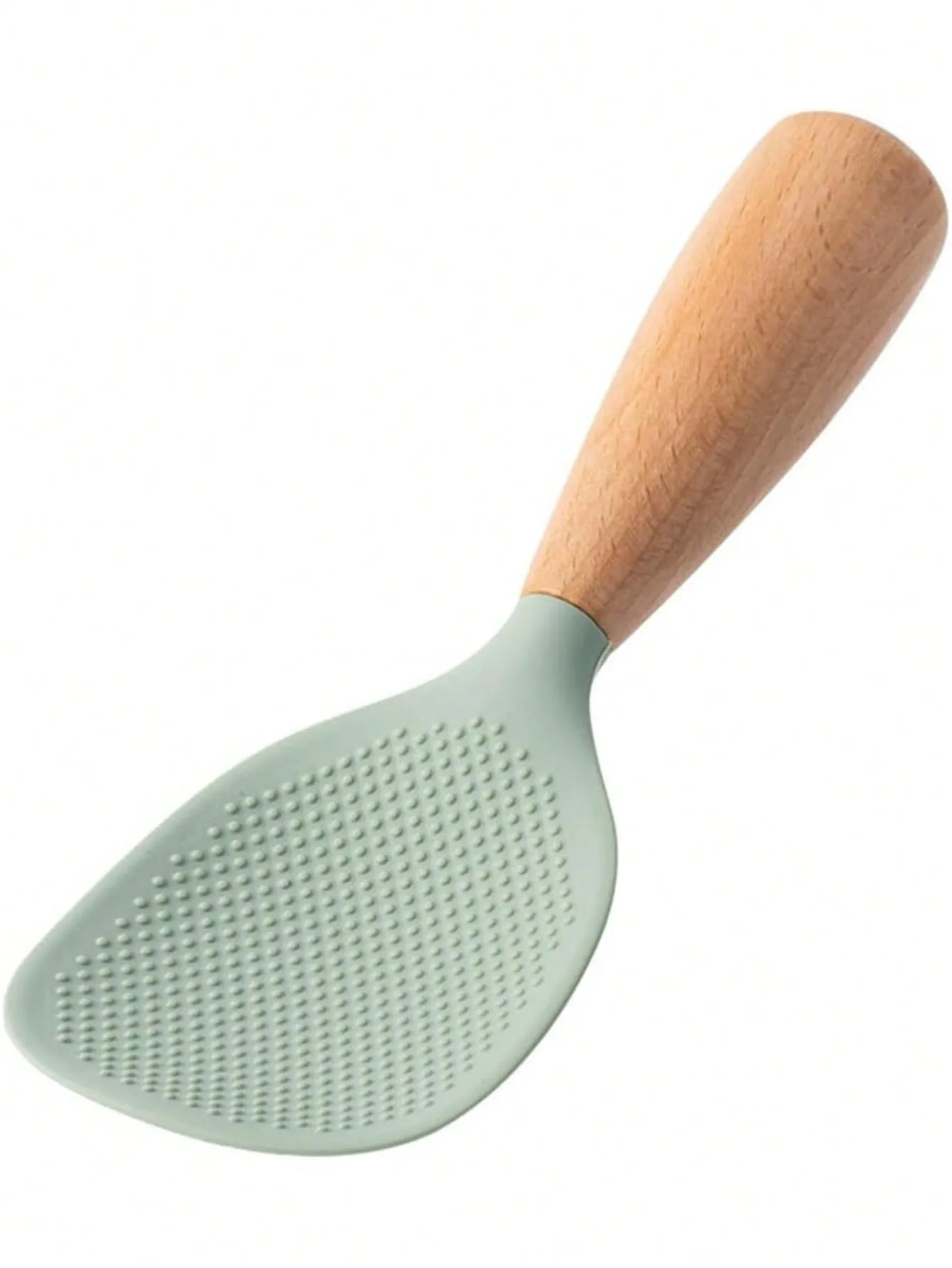 Silicone Rice Spoon with Wooden Handle, Non-Stick Heat Resistant Serving Spoon for Rice Cooker, Kitchen Use