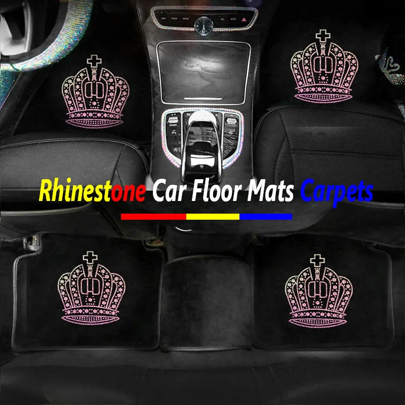 

5PCS/Set Universal Car Floor Mats Carpets Waterproof Anti-Slip Auto Mat Crystal Diamond Crown Rhinestone Bling Car Accessories