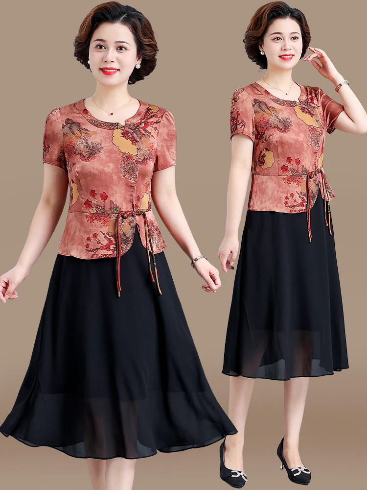 

Летнее модное шифоновое платье-ципао в китайском стиле для женщин среднего и старшего возраста