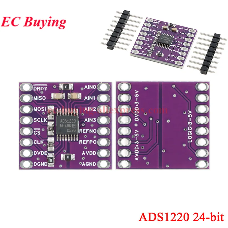 10Pcs/1pc ADS1220 ADC 24Bit 2kSPS A/D Converter Board Module 4 Channel Way ADS1120 16Bit Analog-to-Digital Sensor SPI Low Power