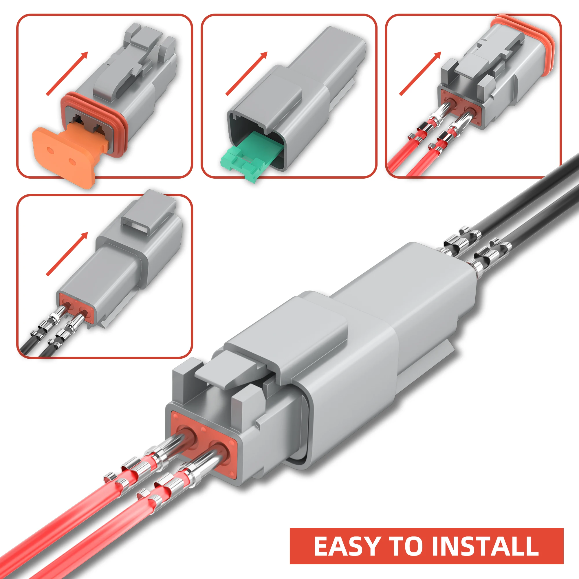 6 Sets Deutsch 2-poliger DT-Stecker DT04-2P DT06-2S Grauer wasserdichter elektrischer Kabelstecker mit soliden Kontakten 14-20AWG – Detail 3