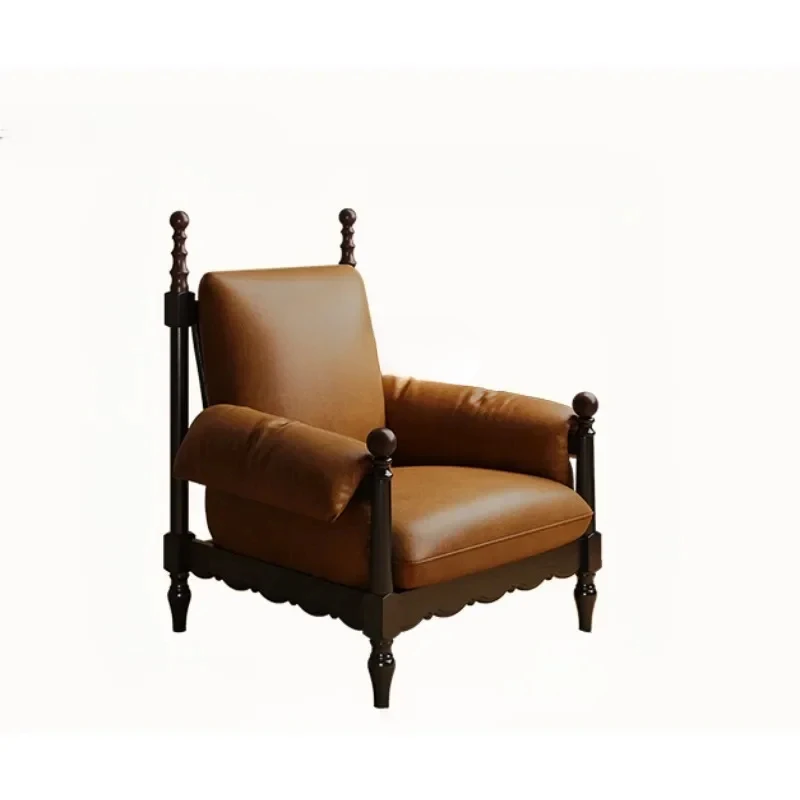 

Французский антикварный одиночный диван-кресло, кожаное кресло для гостиной, дома, отдыха, кресло для чтения в стиле ретро из цельного дерева