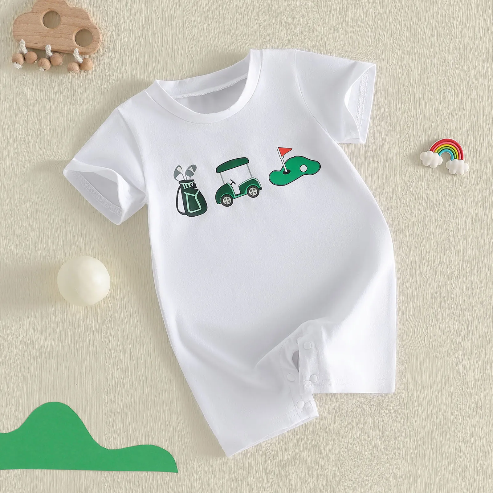 

Летний повседневный комбинезон для маленьких мальчиков, стильный комбинезон с короткими рукавами и круглым вырезом с рисунком в стиле гольфа