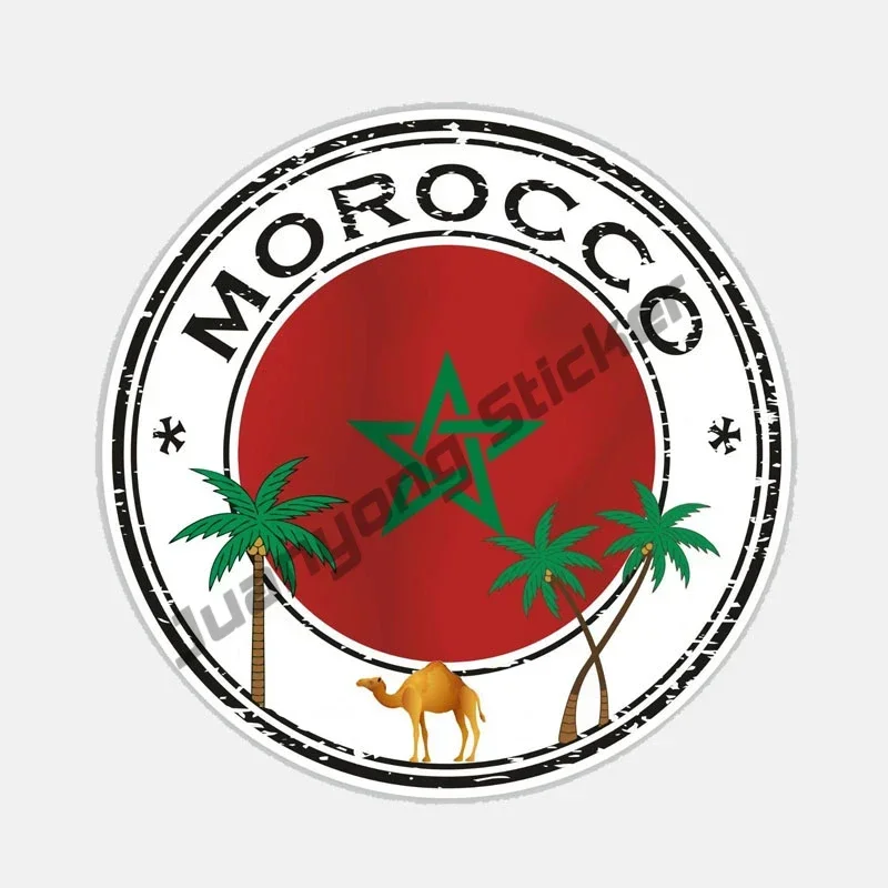 Creative Stickers Morocco Flag Map Decal Sticker Morocco Coat of Arms Vinyl Car Decals for Motorcycle Helmet Camper KK13cm