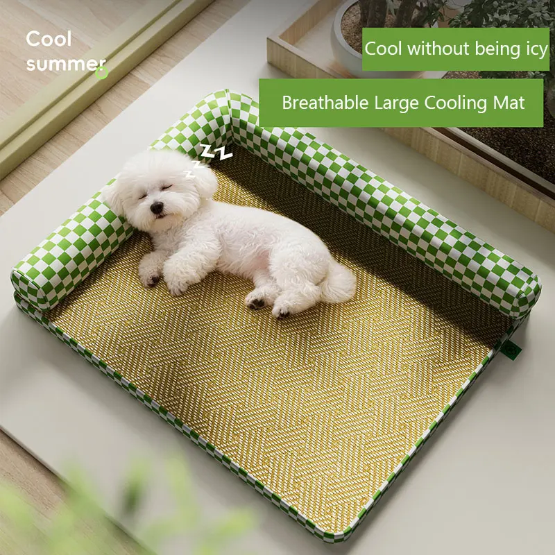 Summer L-Shaped Grid Armrest Pet Cool Mat, Detachable Cooling Cat Nest, Anti-Scratch Anti-Bite Comfortable Dog Bed Pad