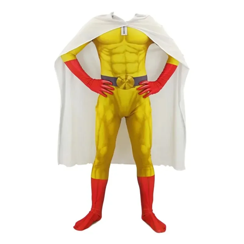 

One Punch Man Cosplay Costumes For Man Kid Saitama Anime Cosplay Bodysuit Superhero Halloween Jumpsuits Outfits with Cloak/Cape
