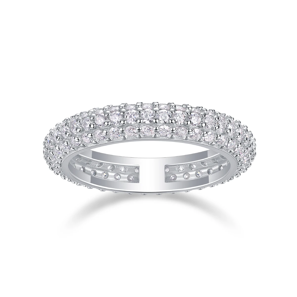 GEM'S BALLET 3 Row Pavé Wedding Band Moissanite Micro Pave Ring 925 Sterling Silver Triple Row Full Eternity Wedding Ring