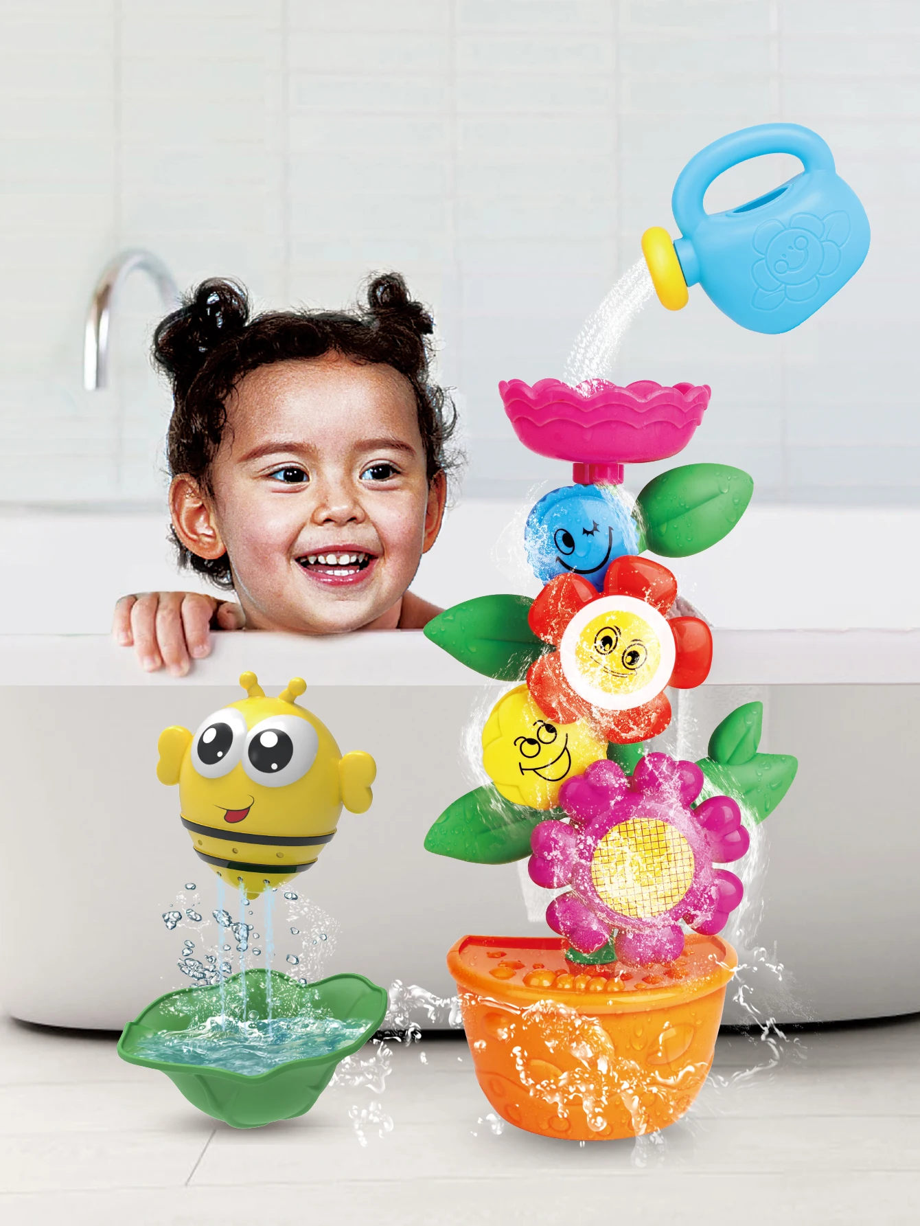 

Bathroom Toys Series Little bees can store water leaks with a shower The flowers will turn