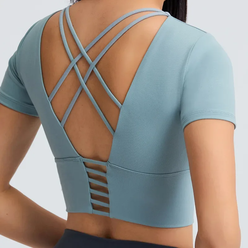 Summer New Short Yoga Clothes Cool and Beautiful Backstraps, Chest Pads, Fitness T-shirts, Outdoor Leisure Sports Short Sleeves