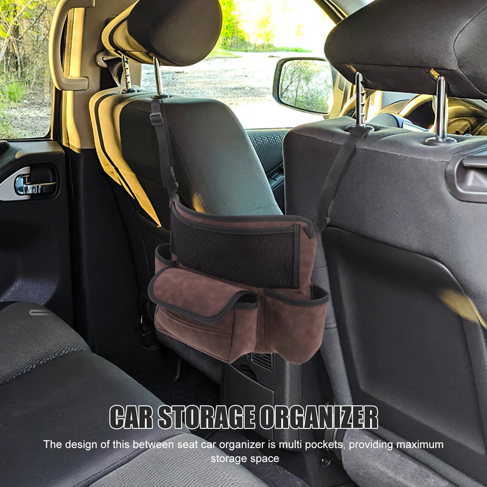 حقيبة تنظيم شبكية لتخزين السيارة، جيوب متعددة من البولي يوريثان، تصميم أنيق، سهل التركيب بين المقاعد، تحافظ على مرتبة السيارة #6
