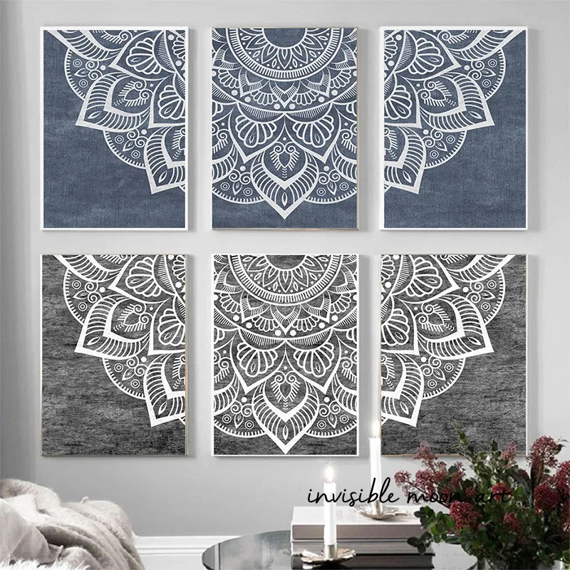 مجردة ماندالا زهرة نمط البيج بوهيميا يستنشق إكسيل زن الفن الملصقات قماش اللوحة جدار يطبع صور غرفة ديكور المنزل #4