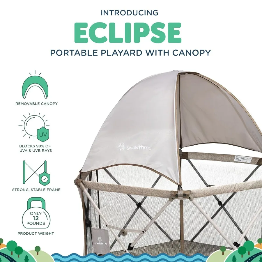 Go with Me Eclipse Deluxe Portable Playard Playpen Sun Canopy Indoor and Outdoor Ultra Padded Nylon Floor Sandstone